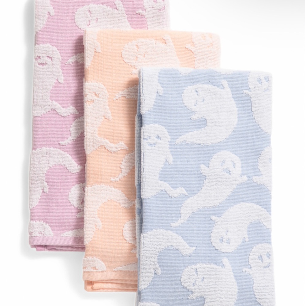 Skull & Bones Set Of 3 Ghost Multicolor Halloween Kitchen Towels